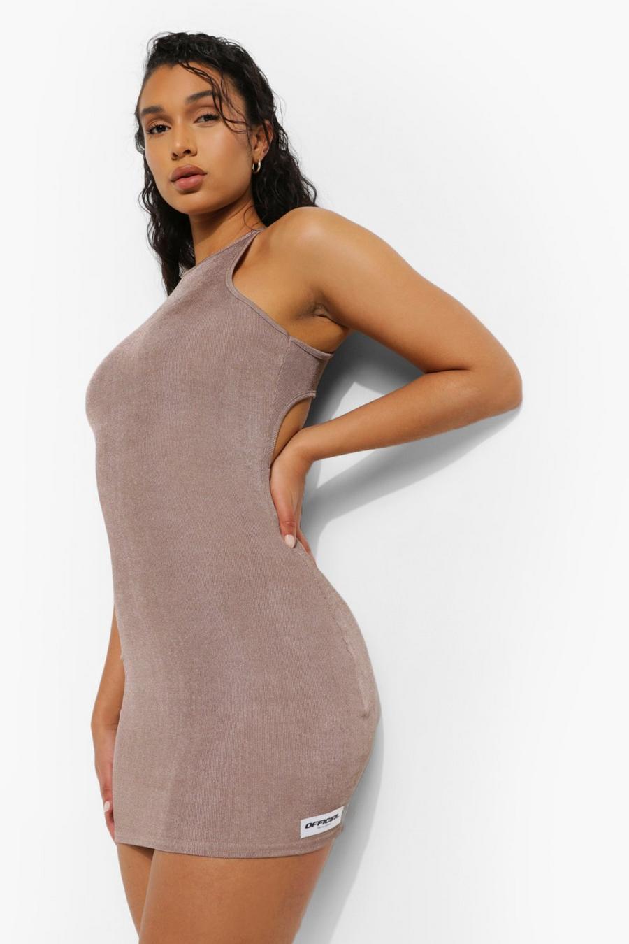 מוקה שמלת מיני רייסר מבד ממוחזר עם גב פתוח image number 1