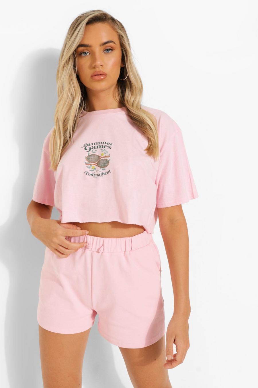 Light pink Tennis Kort t-shirt med tryck image number 1