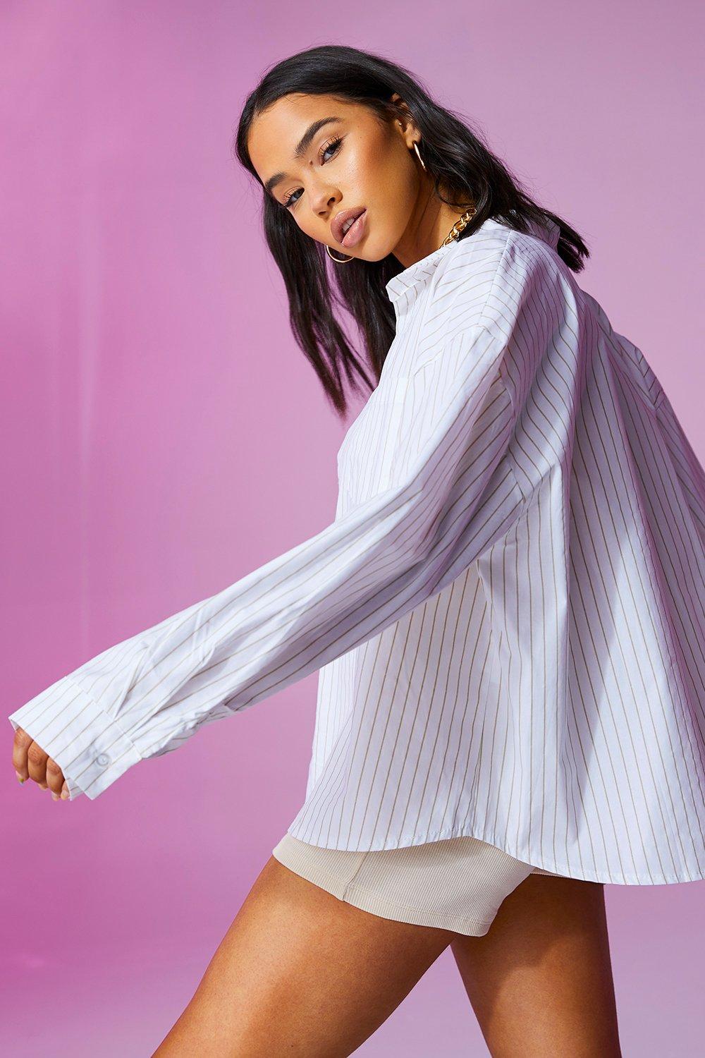 Color Block Pinstripe Oversized Shirt