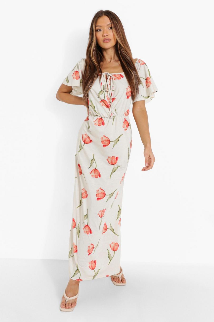White Floral Cross Front Bardot Maxi Dress image number 1