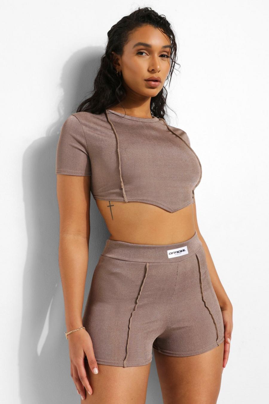 Mocha Exposed Seam Cycling Shorts image number 1