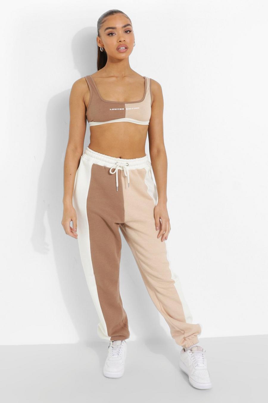 Stone Color Block Strappy Crop Tracksuit image number 1