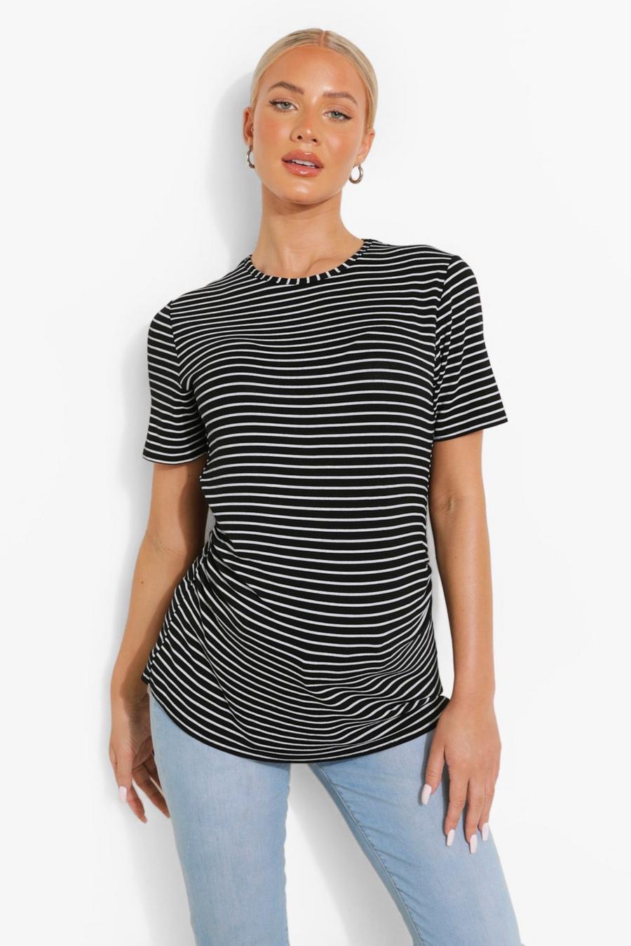 Black Maternity Stripe Short Sleeve T-shirt image number 1
