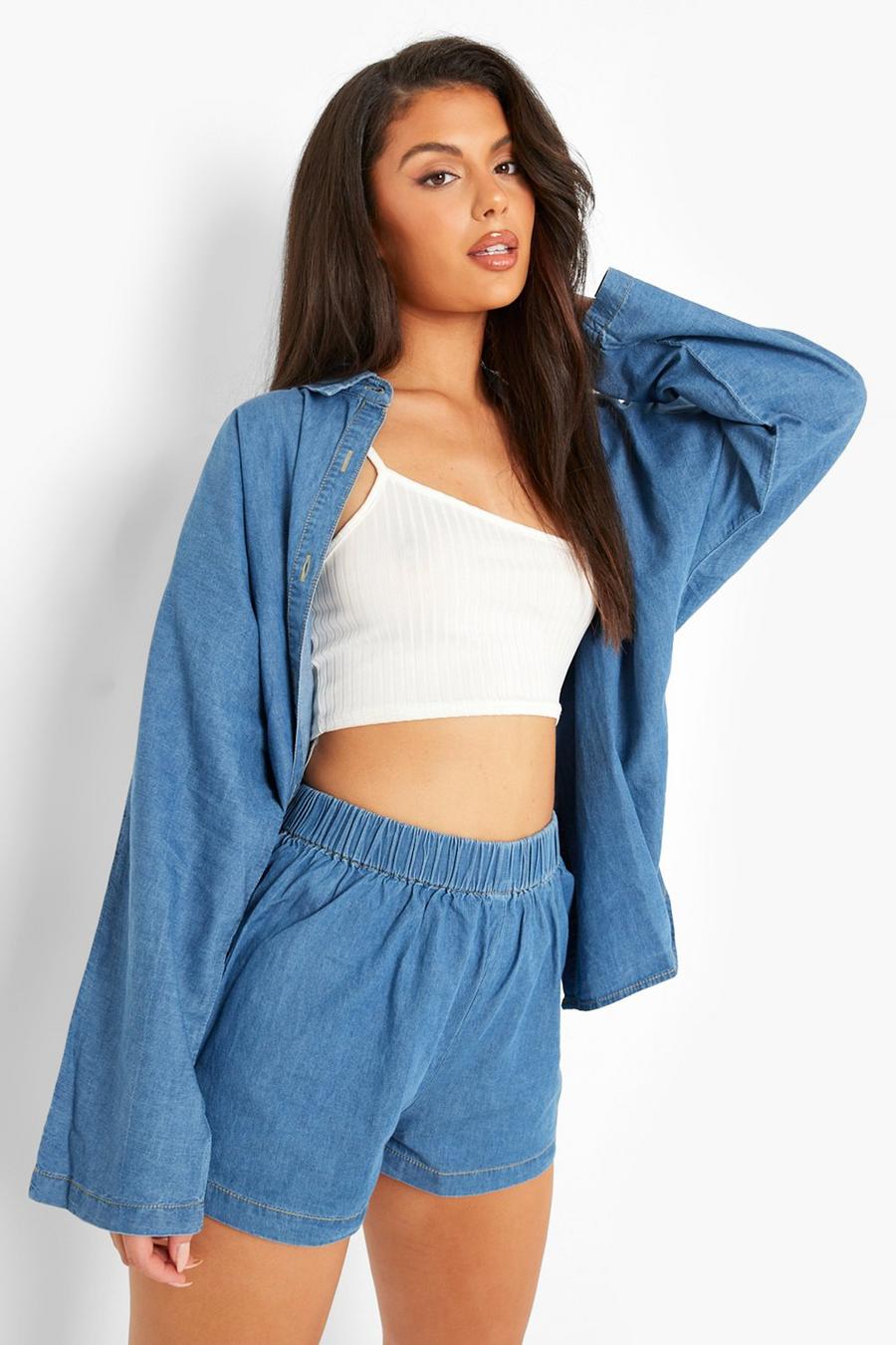 Mid blue Oversized Chambray Blouse Met Knopen image number 1
