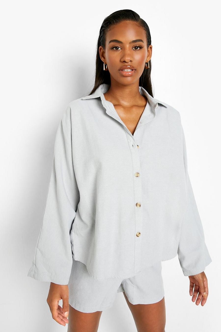Oatmeal Oversized Chambray Button Down Shirt image number 1