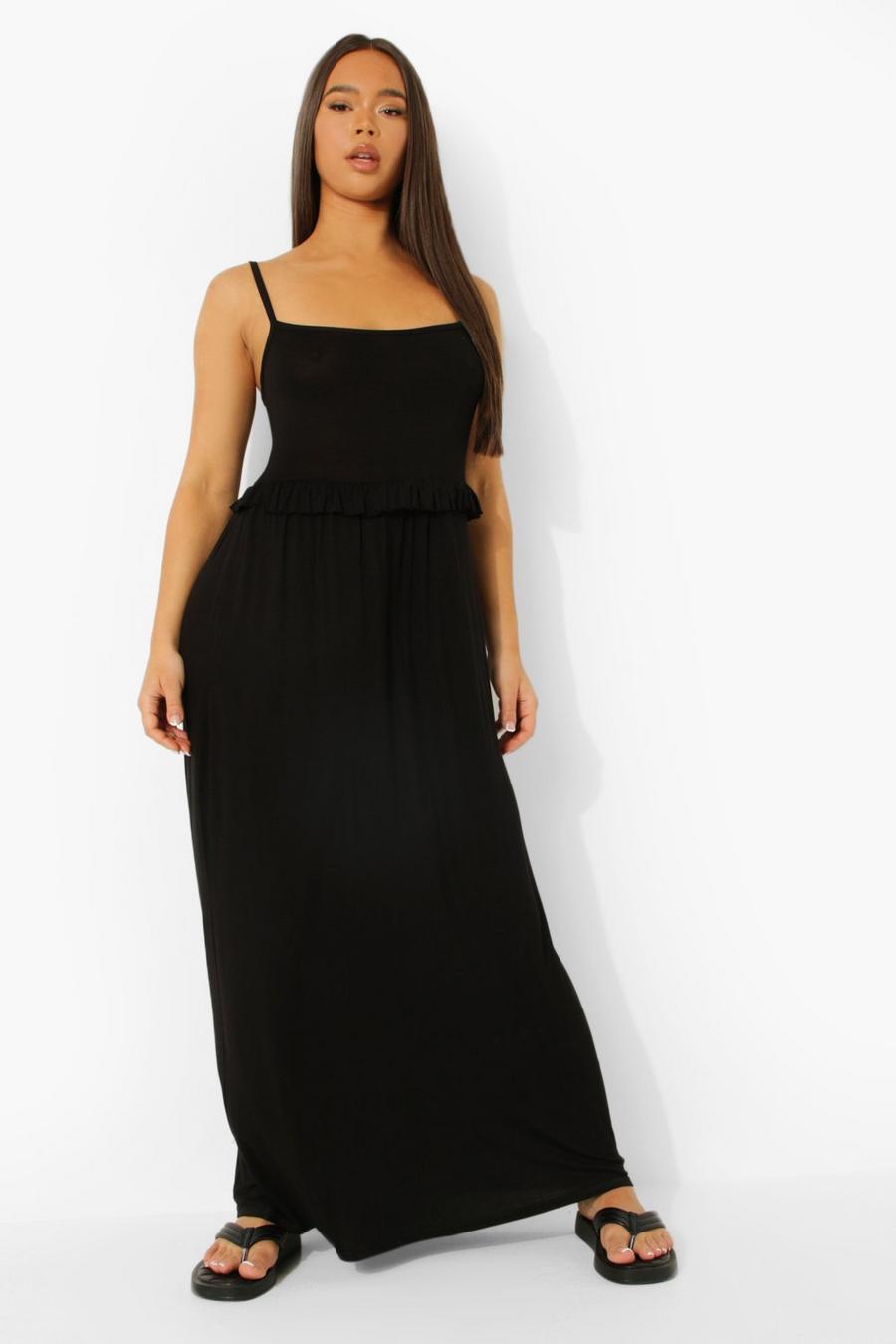 שחור שמלת מקסי עם סלסול במותניים image number 1