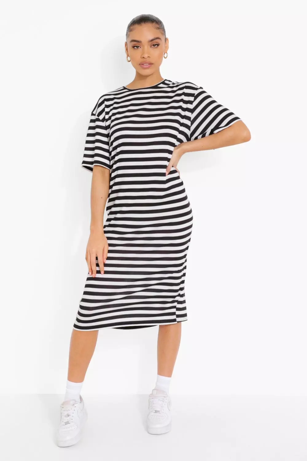 Striped t store shirt dress midi