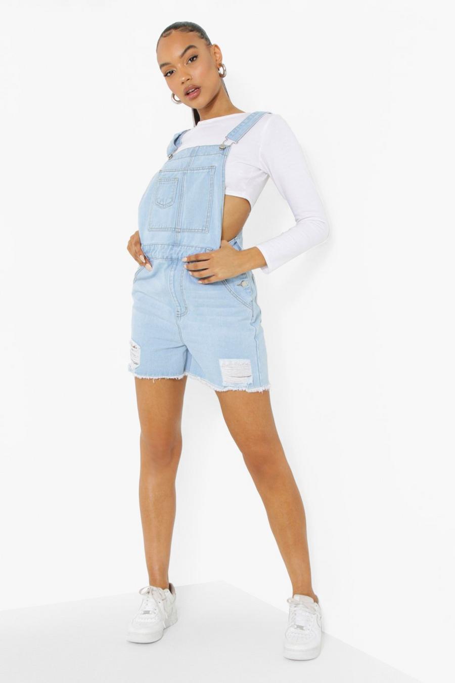 Light wash Distressed Jean Short Overall image number 1