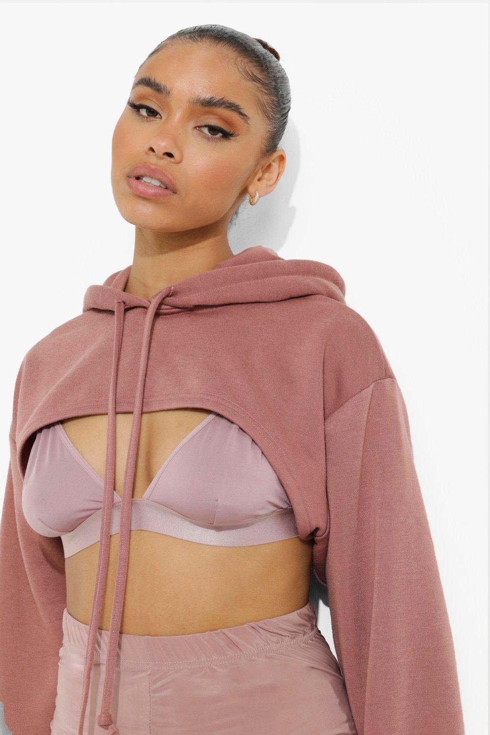 Drop shoulder cut out hotsell crop hoodie