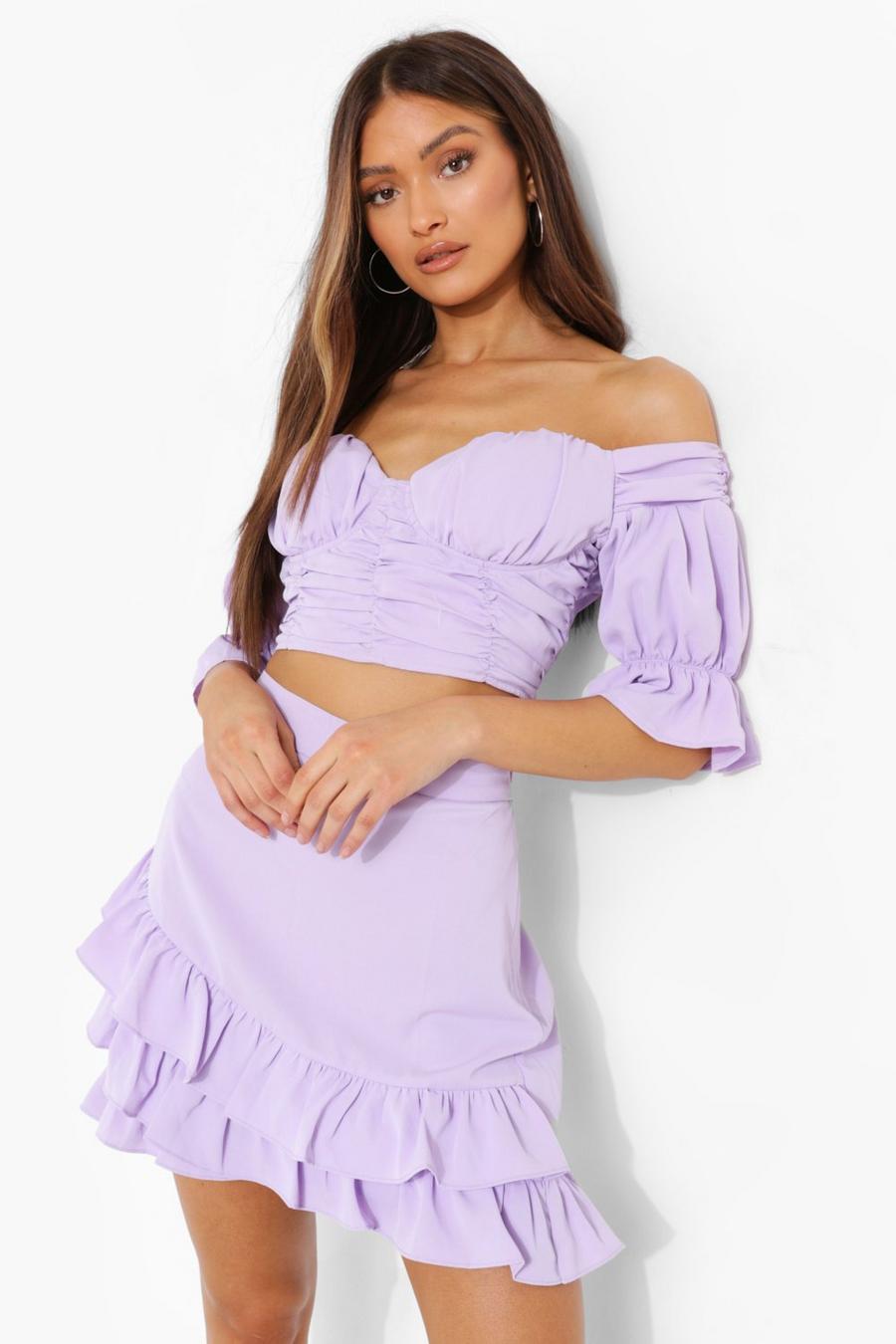 Lilac Ruched Ruffle Mini Skirt image number 1