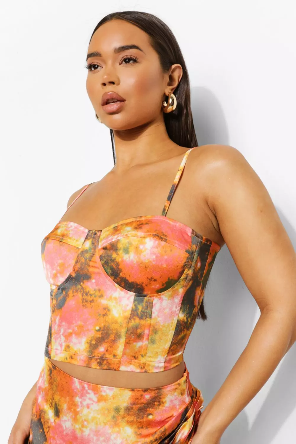 PrettyLittleThing, Tops, Prettylittlething Orange Tie Dye Print Structured  Corset Top