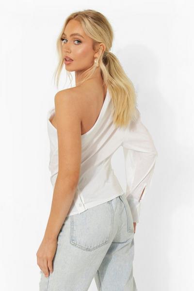 boohoo white One Shoulder Ruched Top