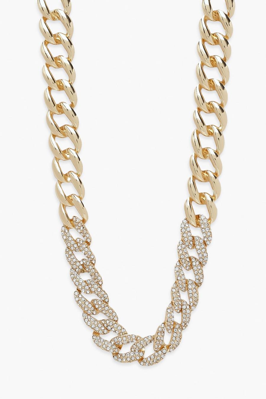 Gold Chunky Clear Pave Diamante Chain Necklace image number 1
