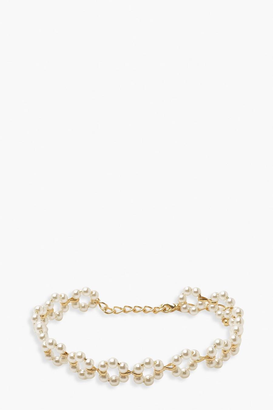 Gold Pearl Flower Cluster Choker Necklace image number 1