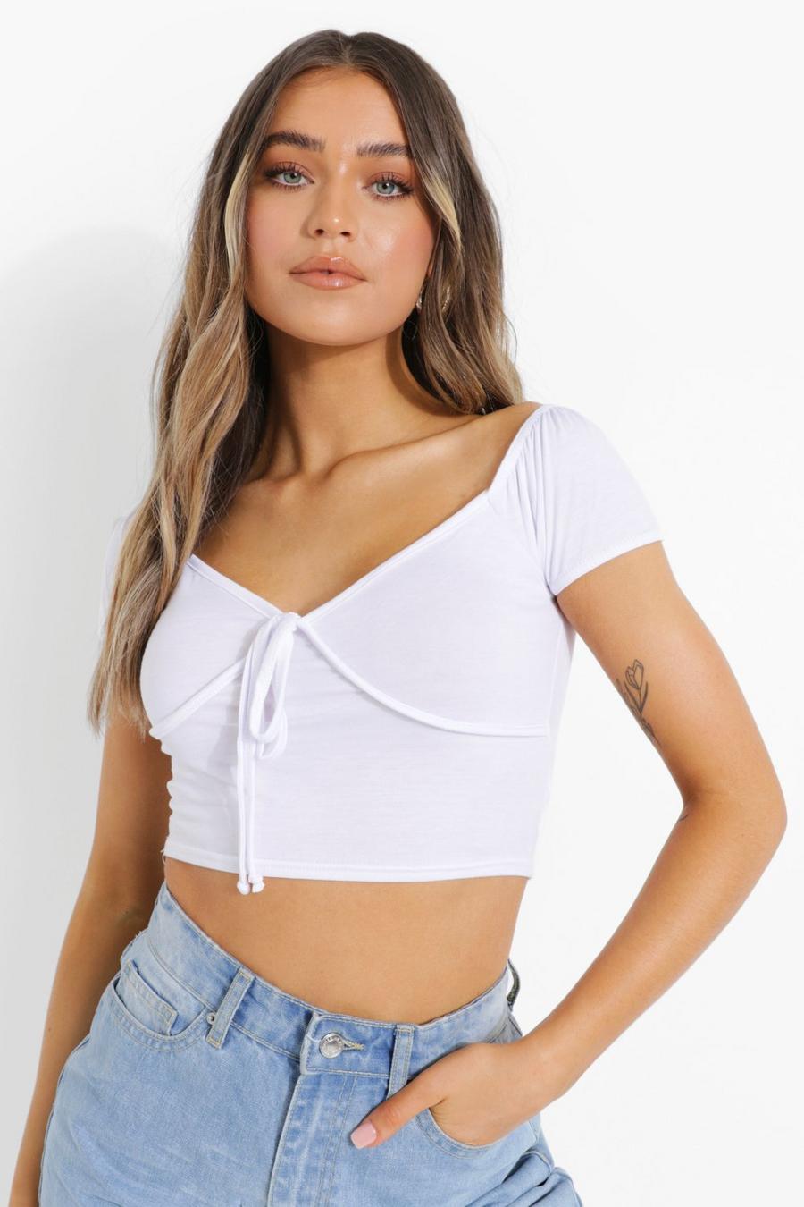 White Bow Front Halter Detail Top image number 1
