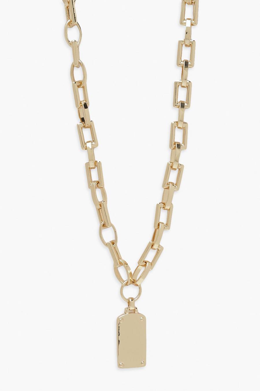 Gold Chunky Chain Tag Pendant Necklace image number 1