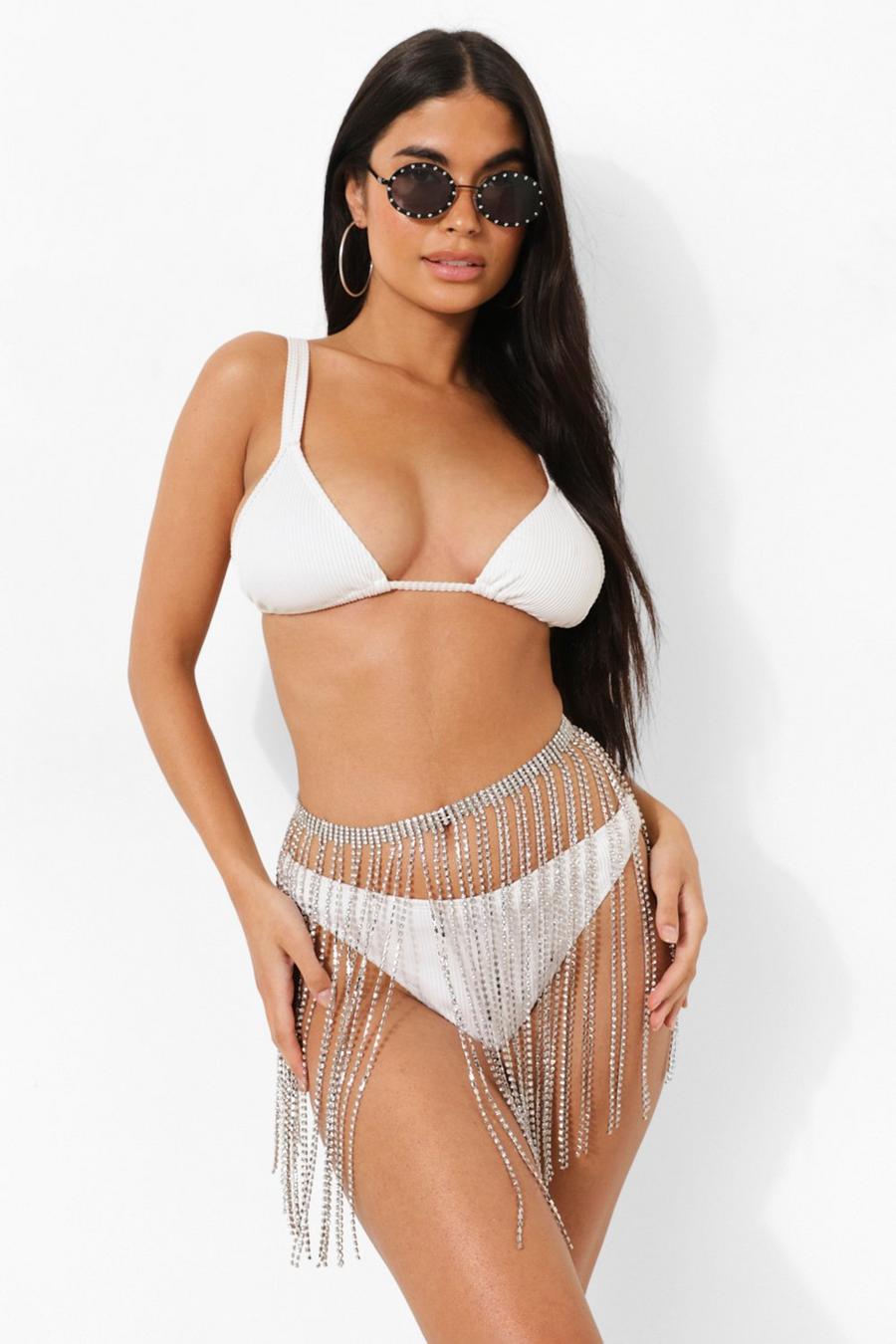 Silver Diamante Belly Chain Tassel Skirt image number 1