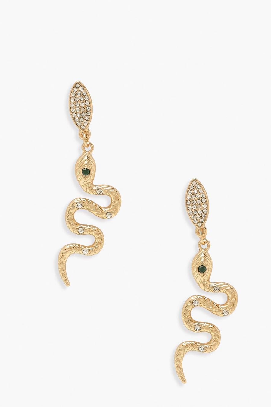 Gold Diamante And Pearl Snake Statement Earrings image number 1