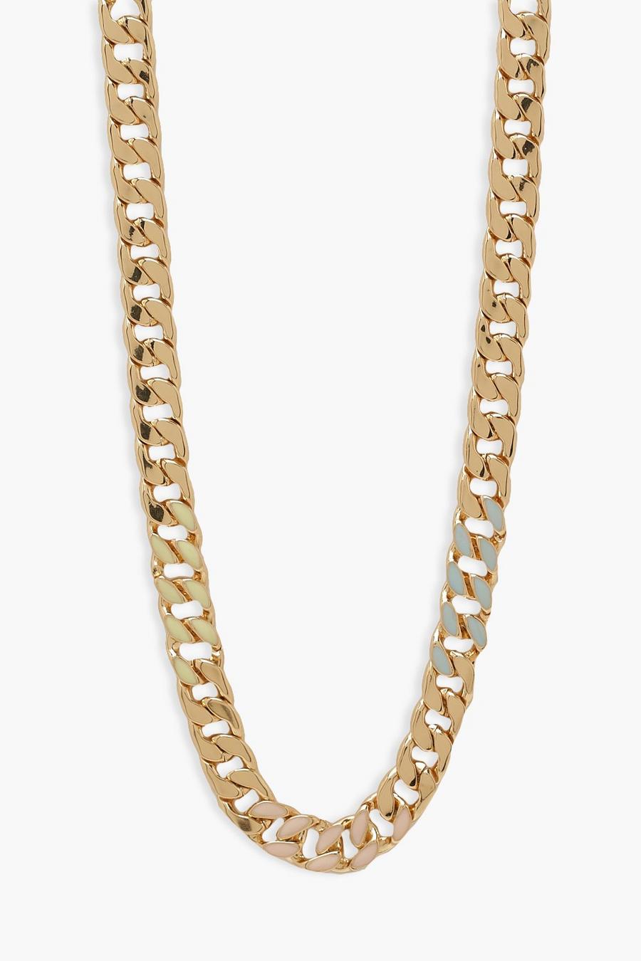 Gold metallic Chunky Enamel Pastel Chain Necklace