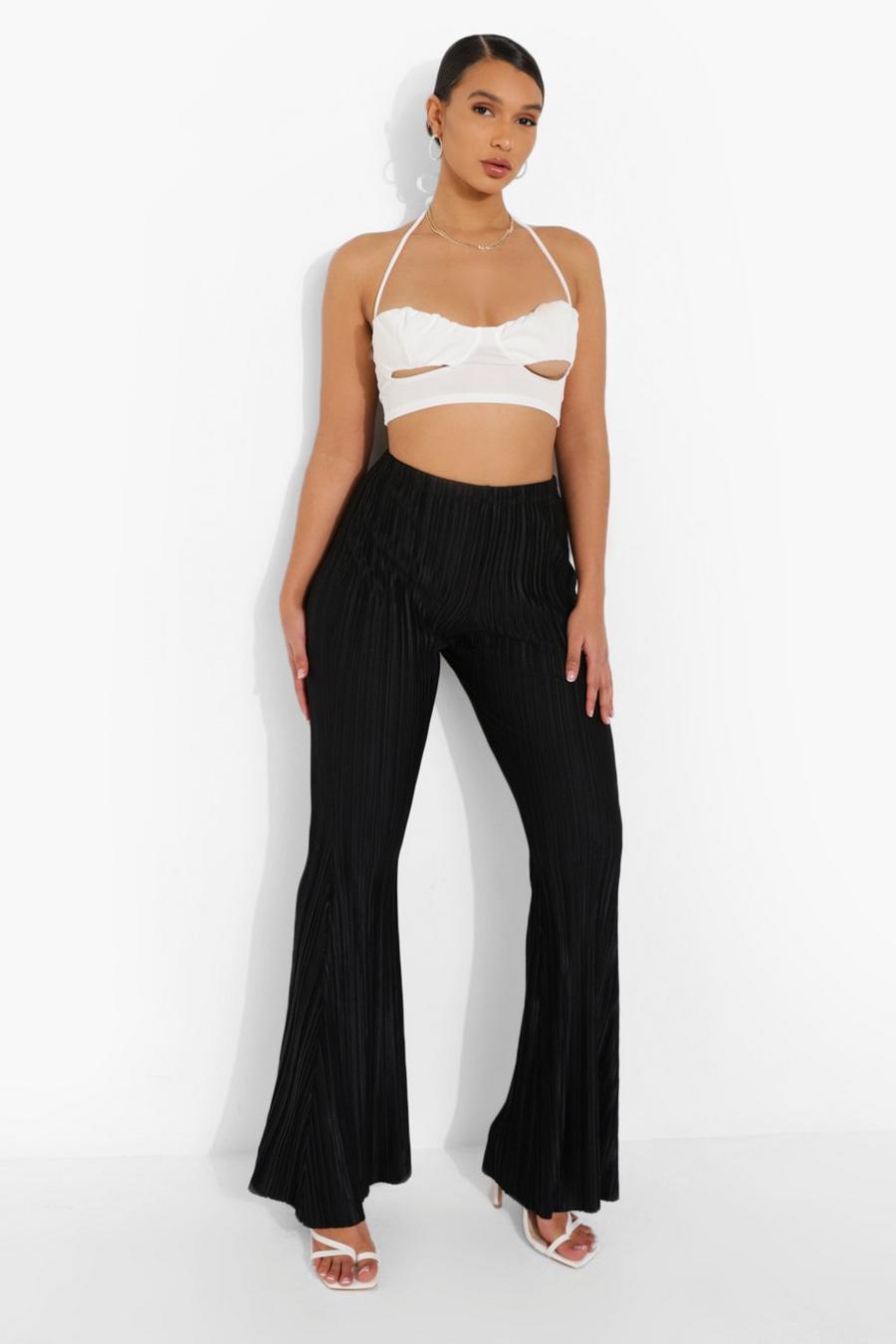 Black negro High Waisted Plisse Flared Trousers image number 1
