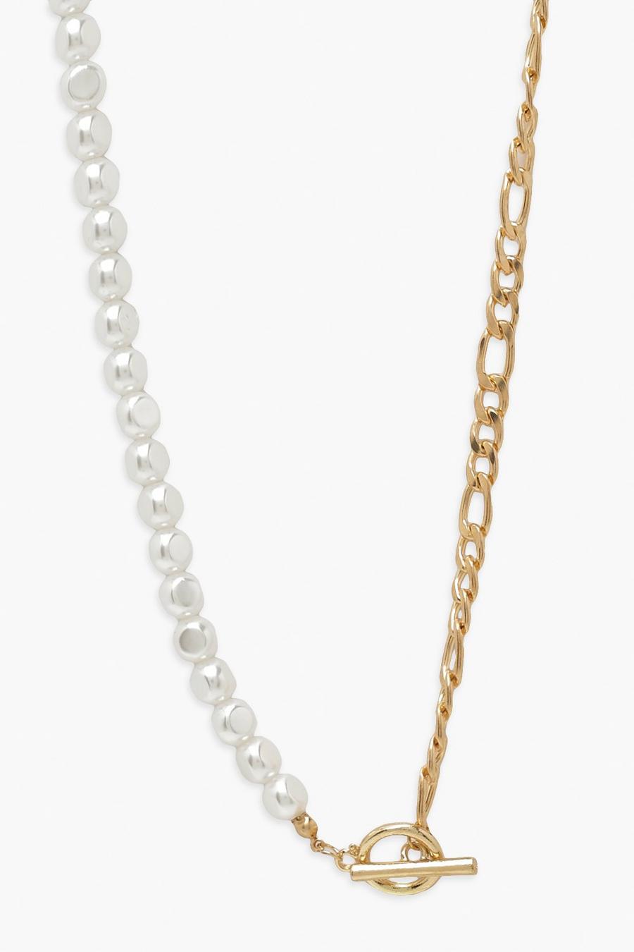 Collana con perle miste e catena con olivetta sul davanti , Oro image number 1