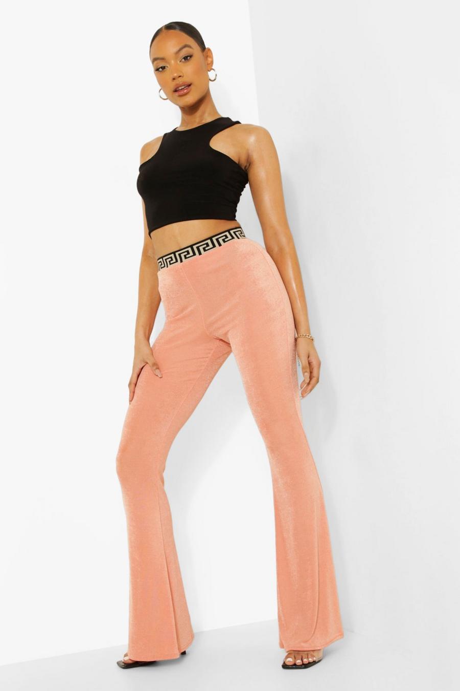 Coral Geo Tape Textured Slinky Flare Pants image number 1