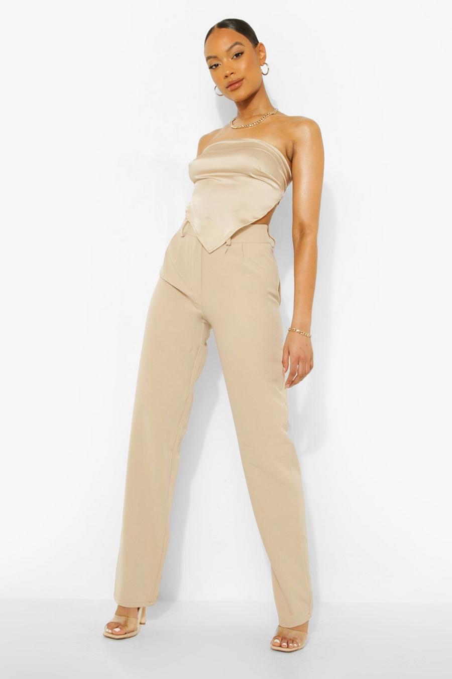 Sand Double Button Relaxed Woven Pants image number 1