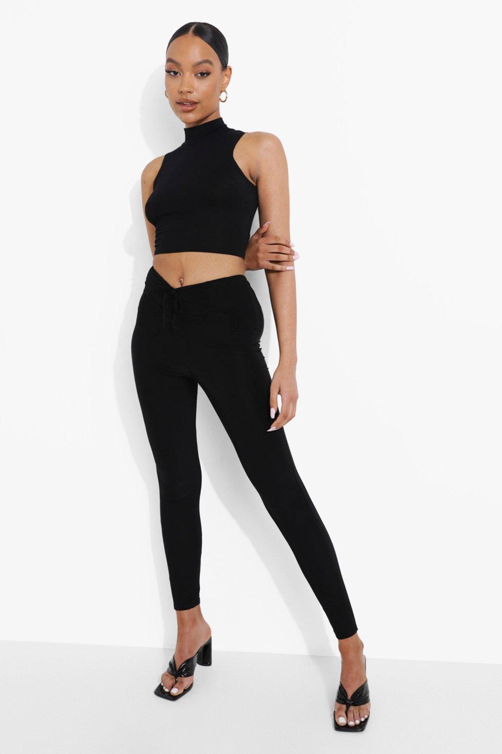 Black ruched leggings sale