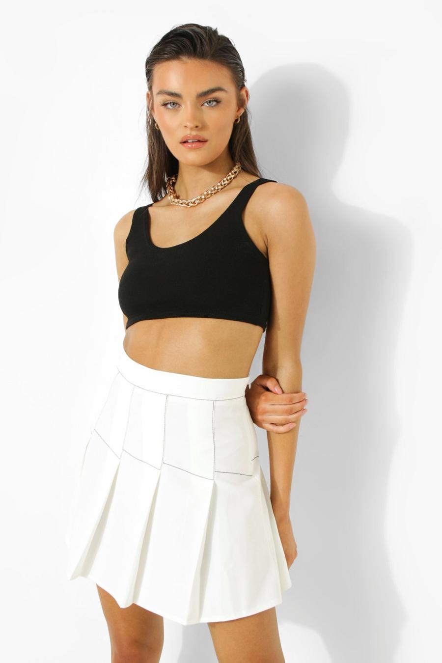 White Contrast Stitch Tennis Skirt image number 1