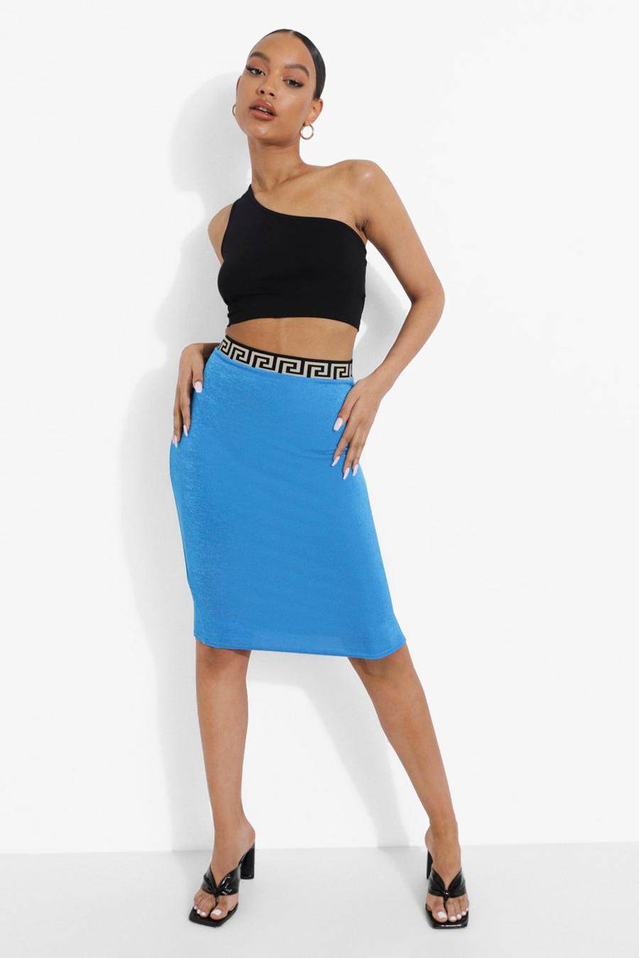 Blue Geo Tape Textured Slinky Midi Skirt image number 1