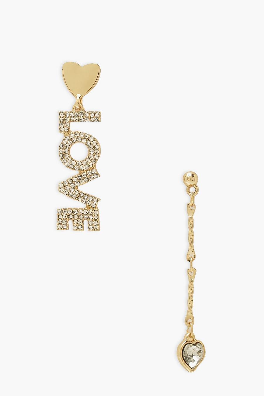 Gold Love Slogan Statement Earrings image number 1