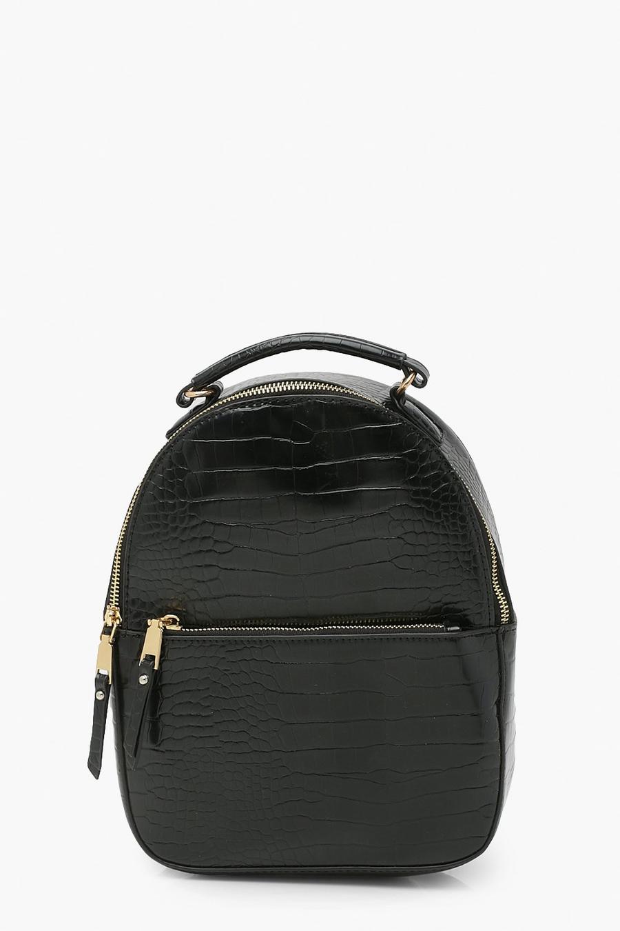 Black Mini Croc Pu Backpack image number 1
