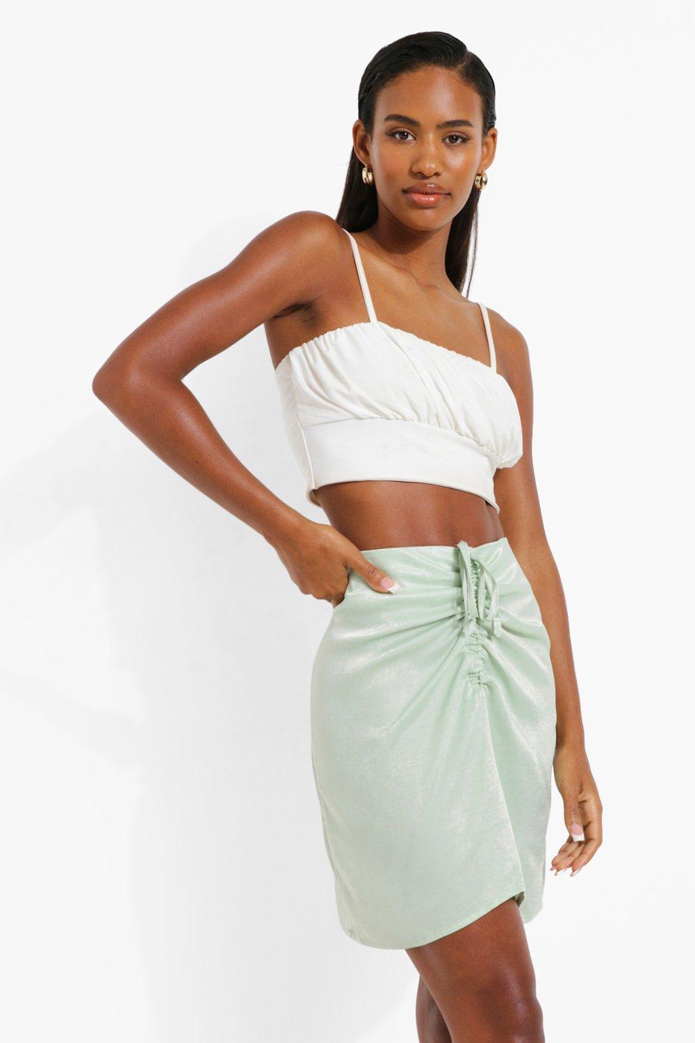 Drawstring Detail Satin Mini Skirt boohoo