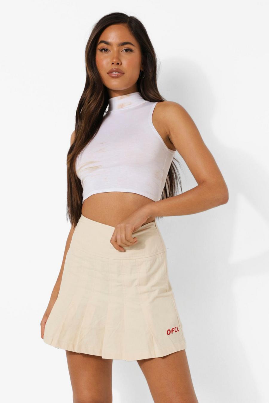 Ivory Woven Stretch Slogan Tennis Skirt image number 1