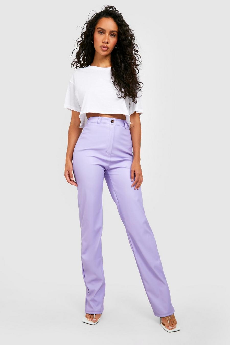 Lilac Wide Leg Faux Leather Pants image number 1