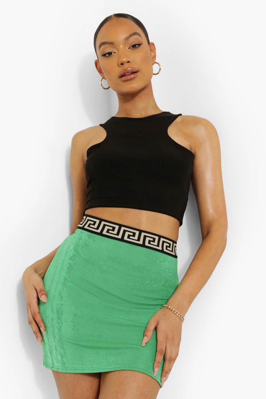 Green Geo Tape Textured Slinky Mini Skirt image number 1
