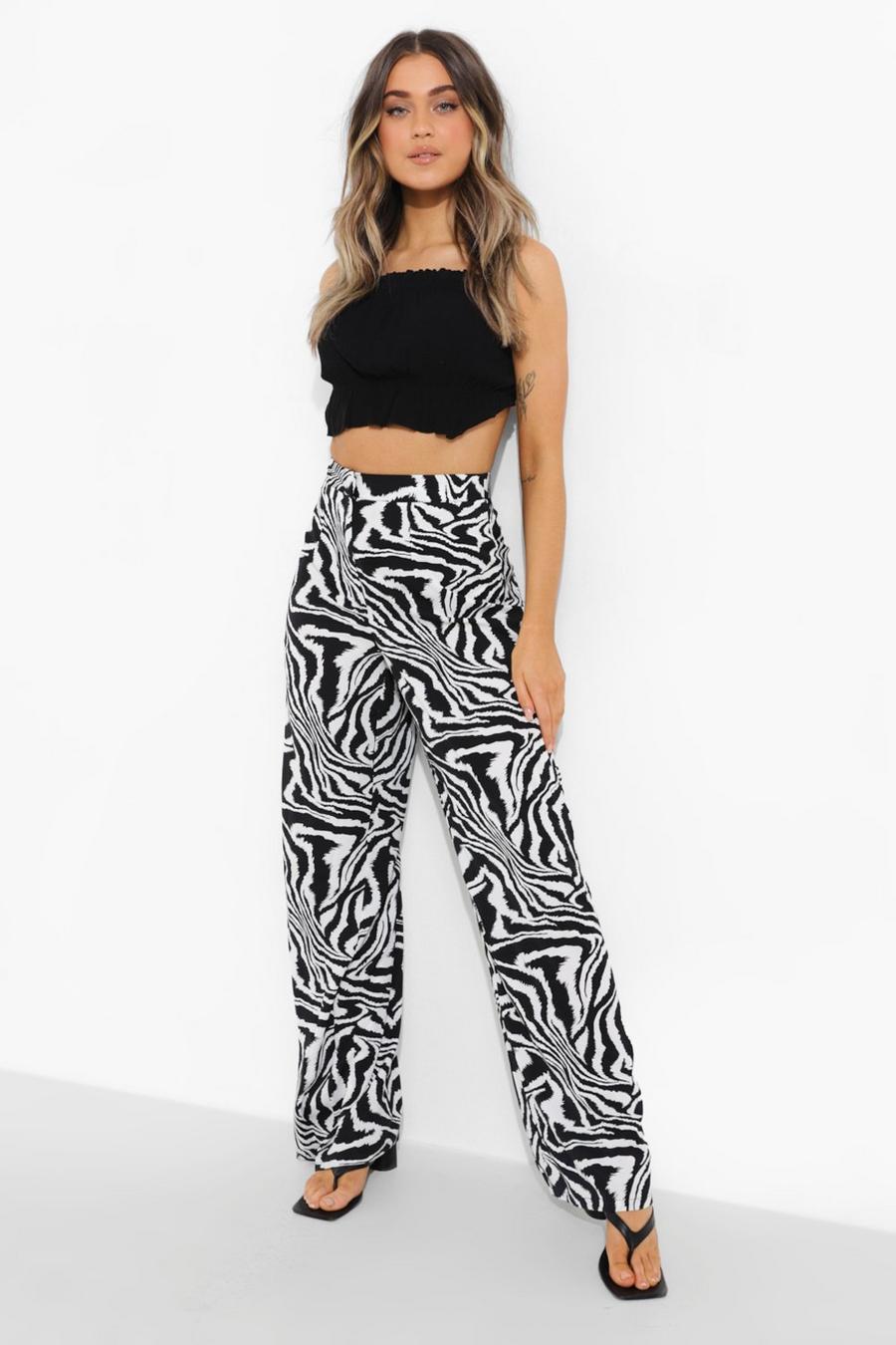 Mono Abstract Zebra Wide Leg Woven Trouser image number 1