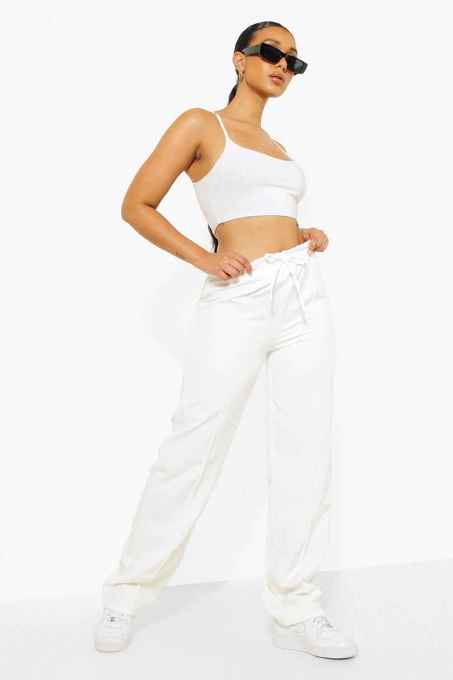 Cream Woven Deep Waist Luxe Joggers image number 1