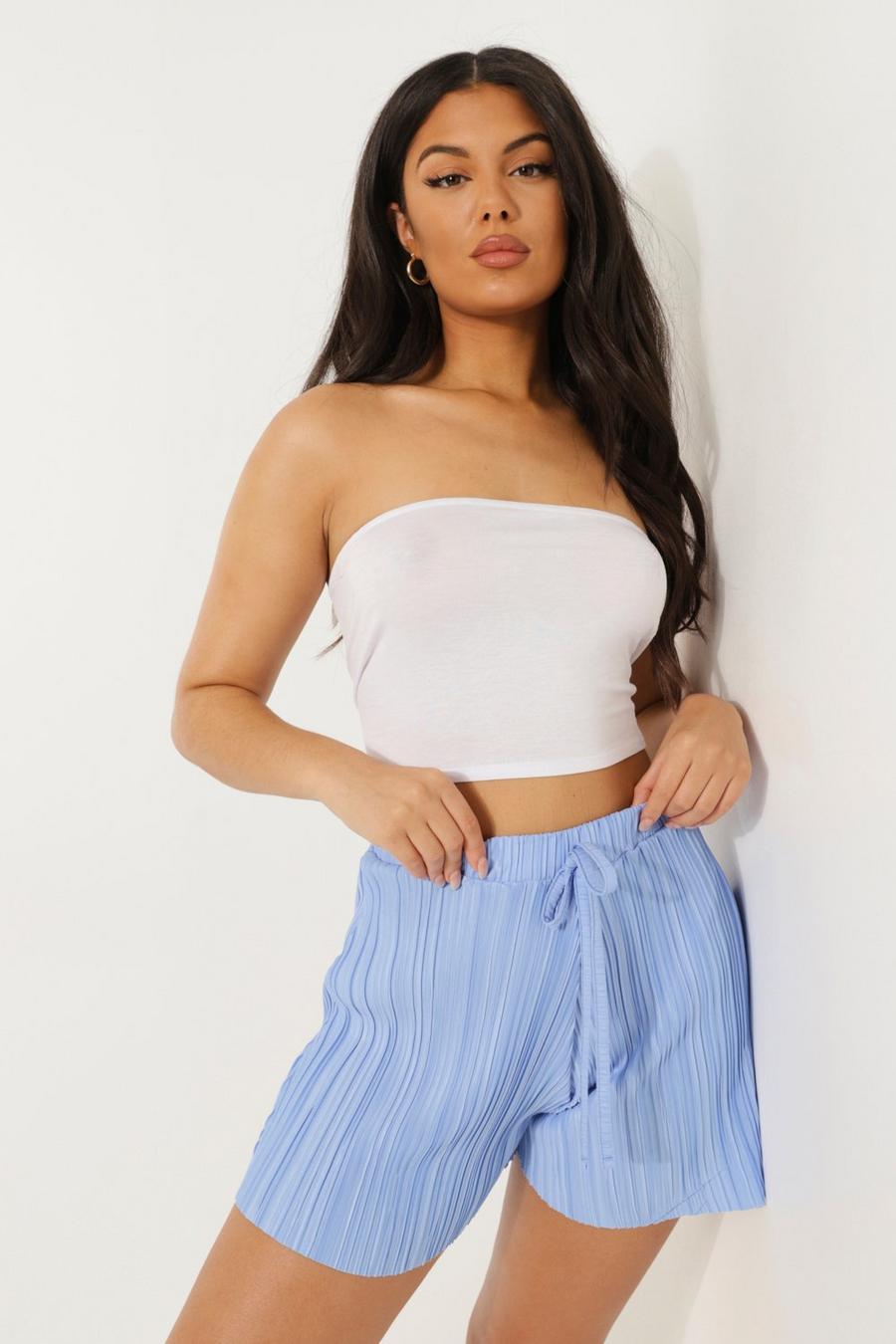 Baby blue Plisse Textured Flowy Shorts image number 1