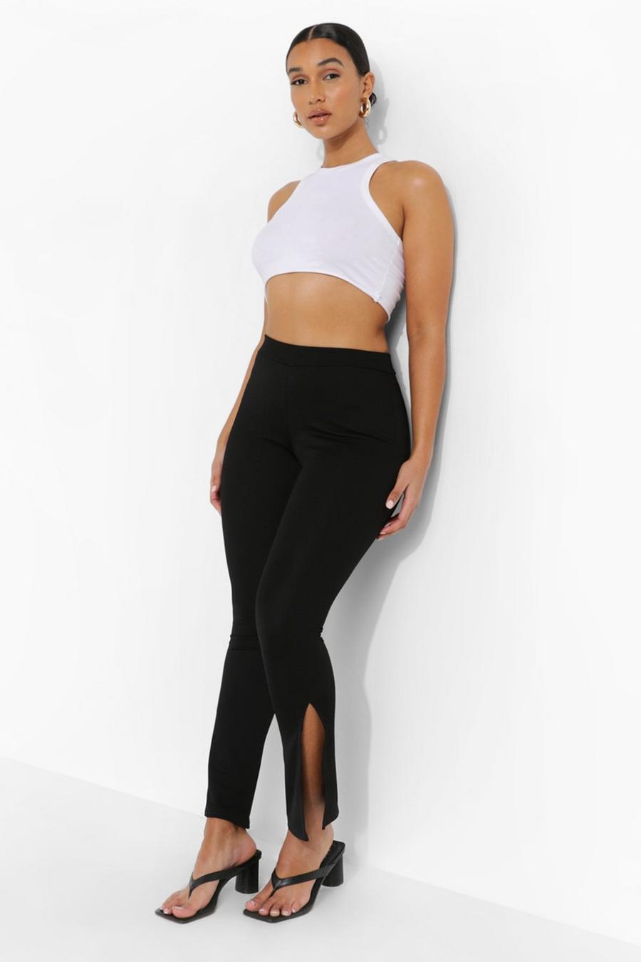 Black Dipped Waist Split Detail Trousers image number 1