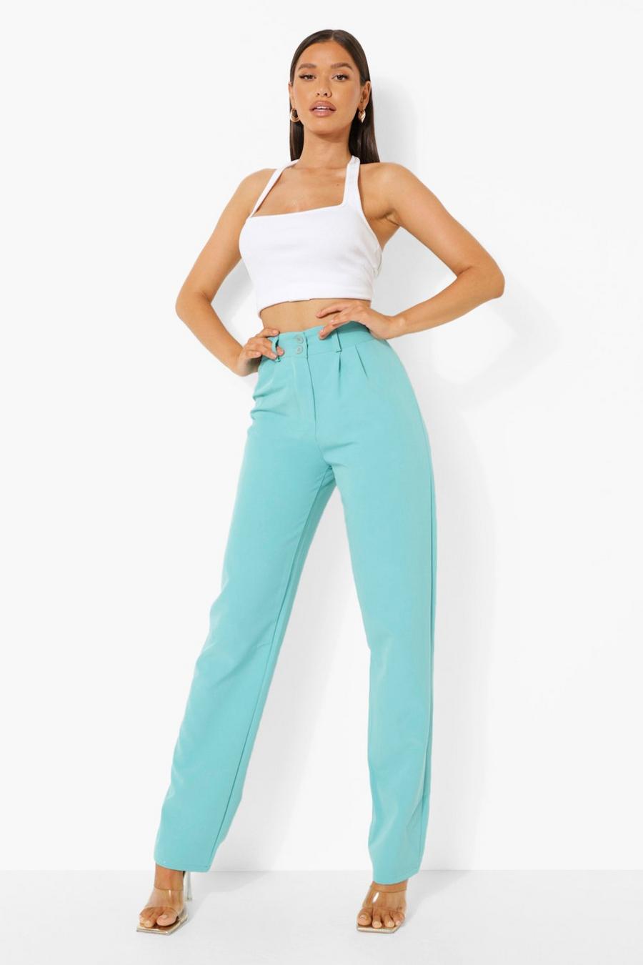 Turquoise Double Button Relaxed Woven Pants image number 1