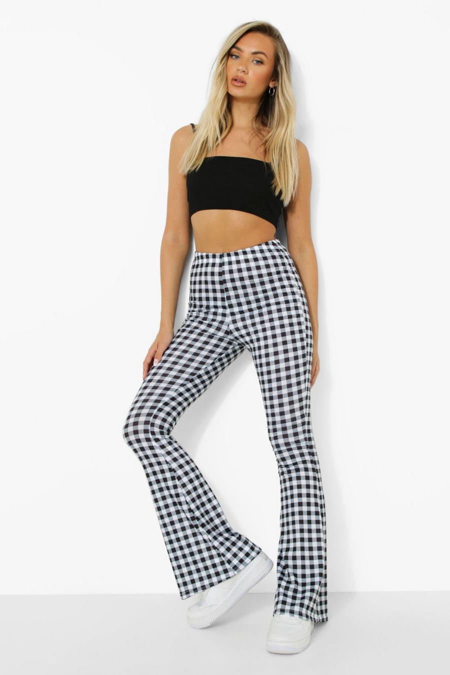 Black Gingham Flare Jersey Trousers image number 1