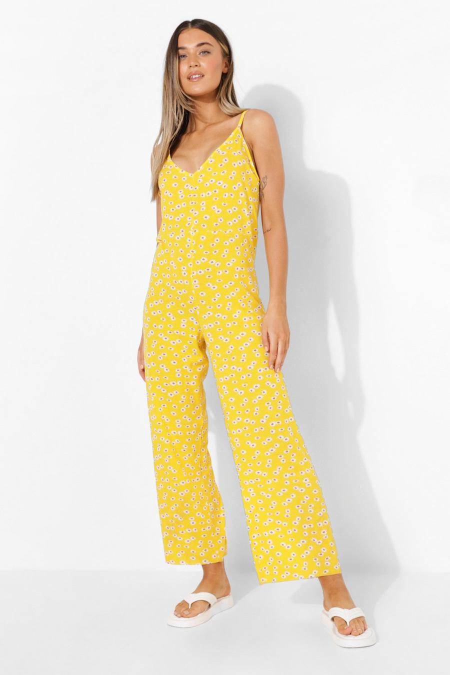 Yellow Daisy Print Wide Leg Jumpsuit image number 1