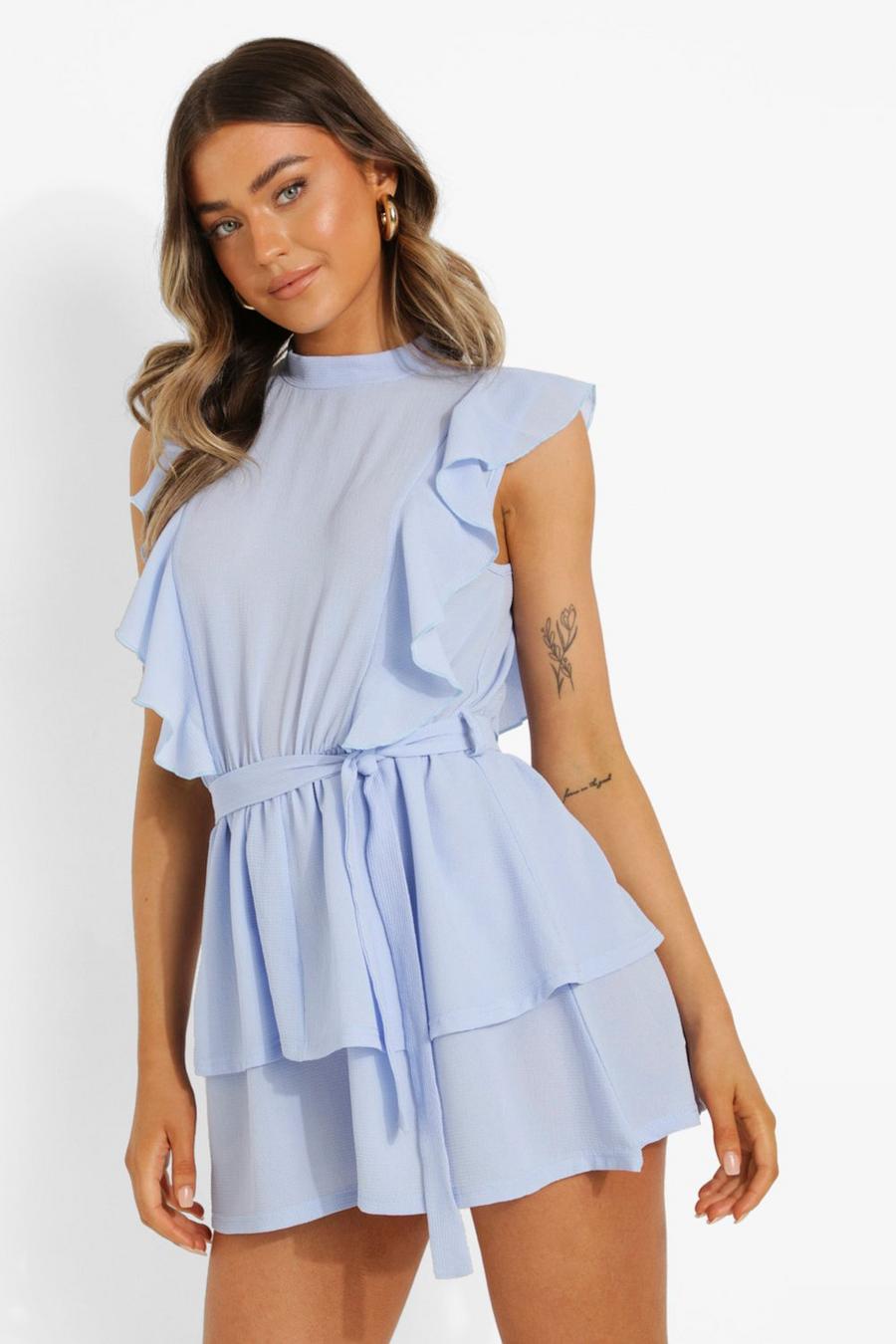 Light blue Extreme Ruffle Tie Waist Flippy Playsuit image number 1