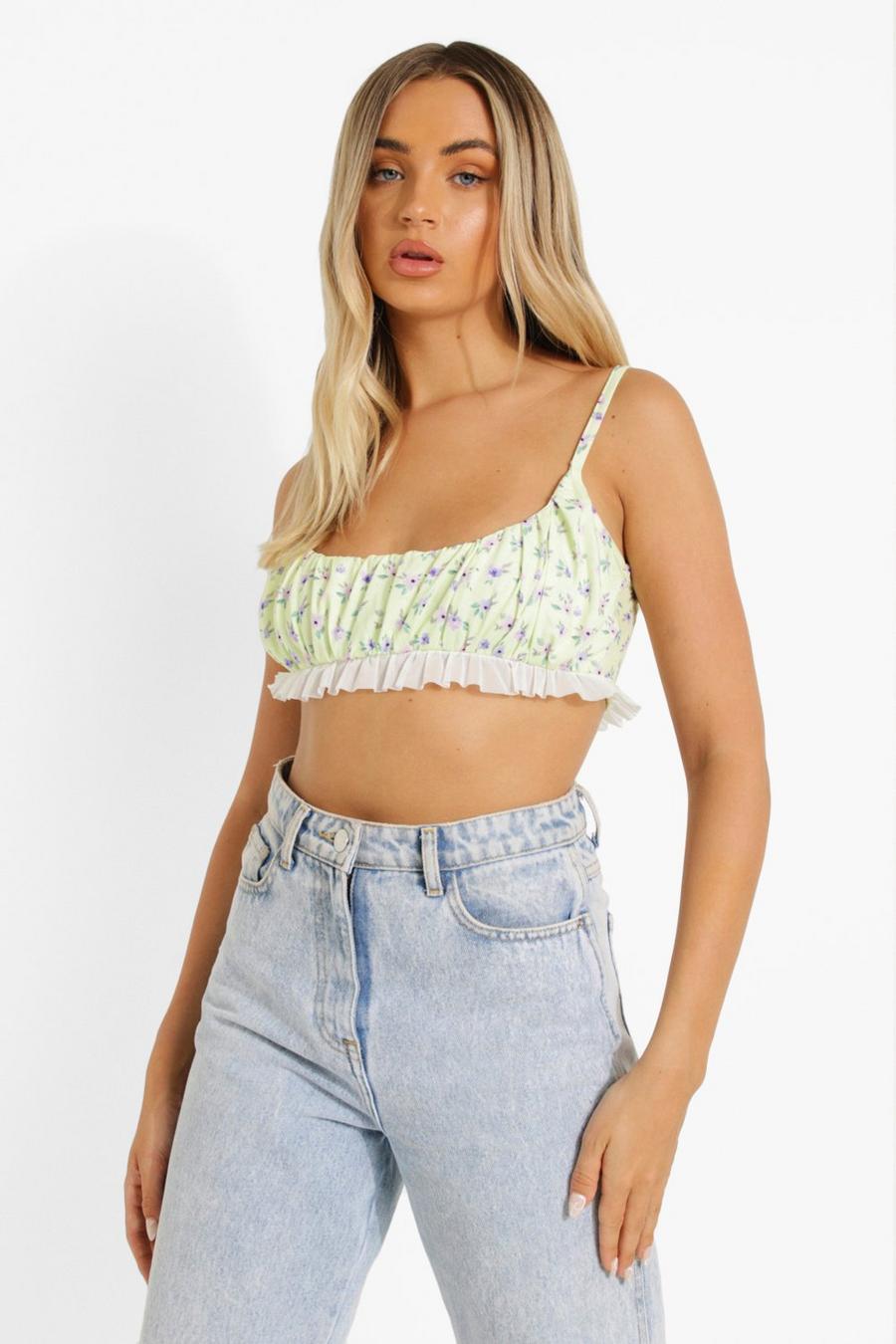 Yellow Ruffle Floral Print Bralet image number 1