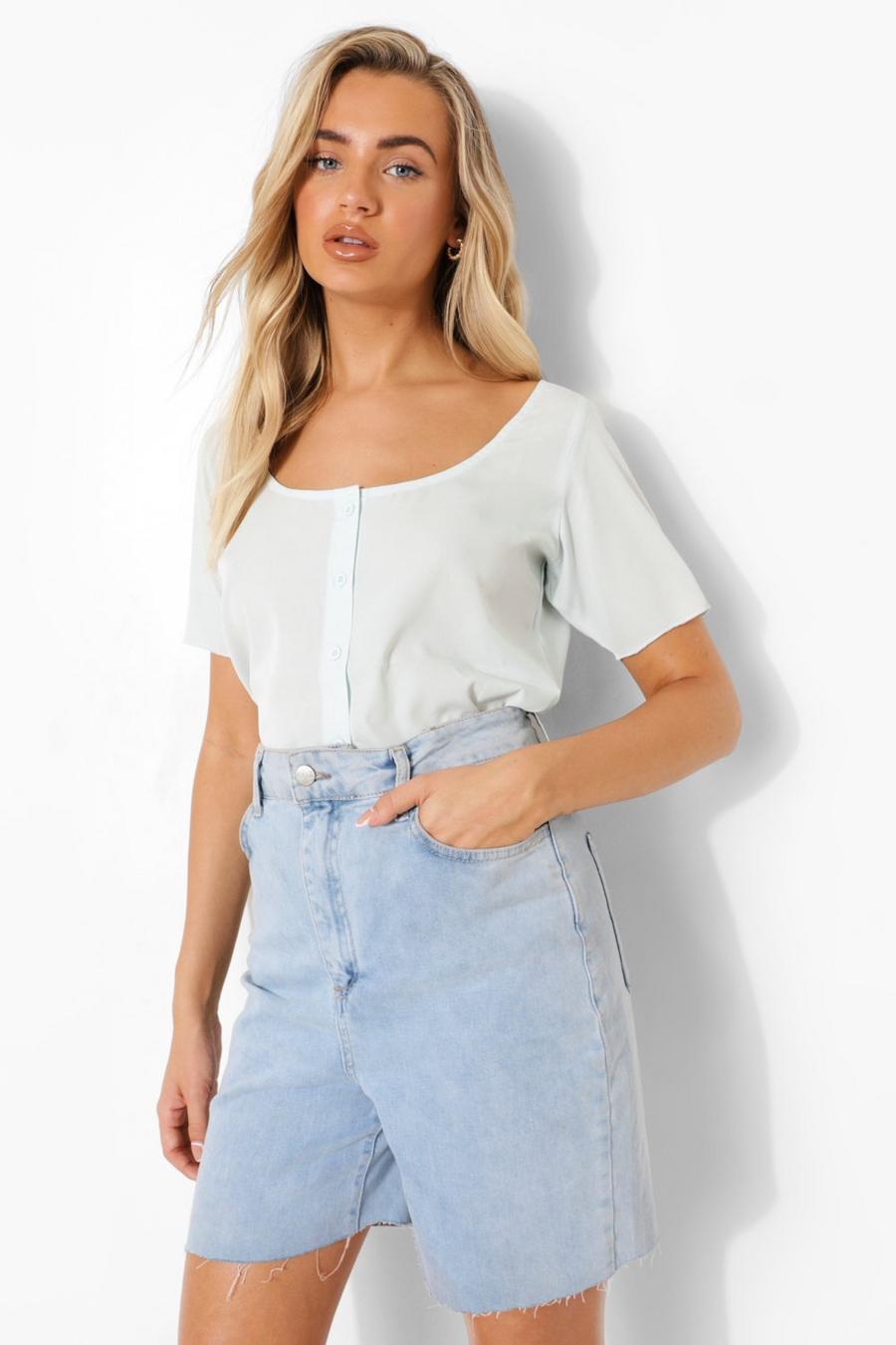 Blue Button Up Crop Top image number 1