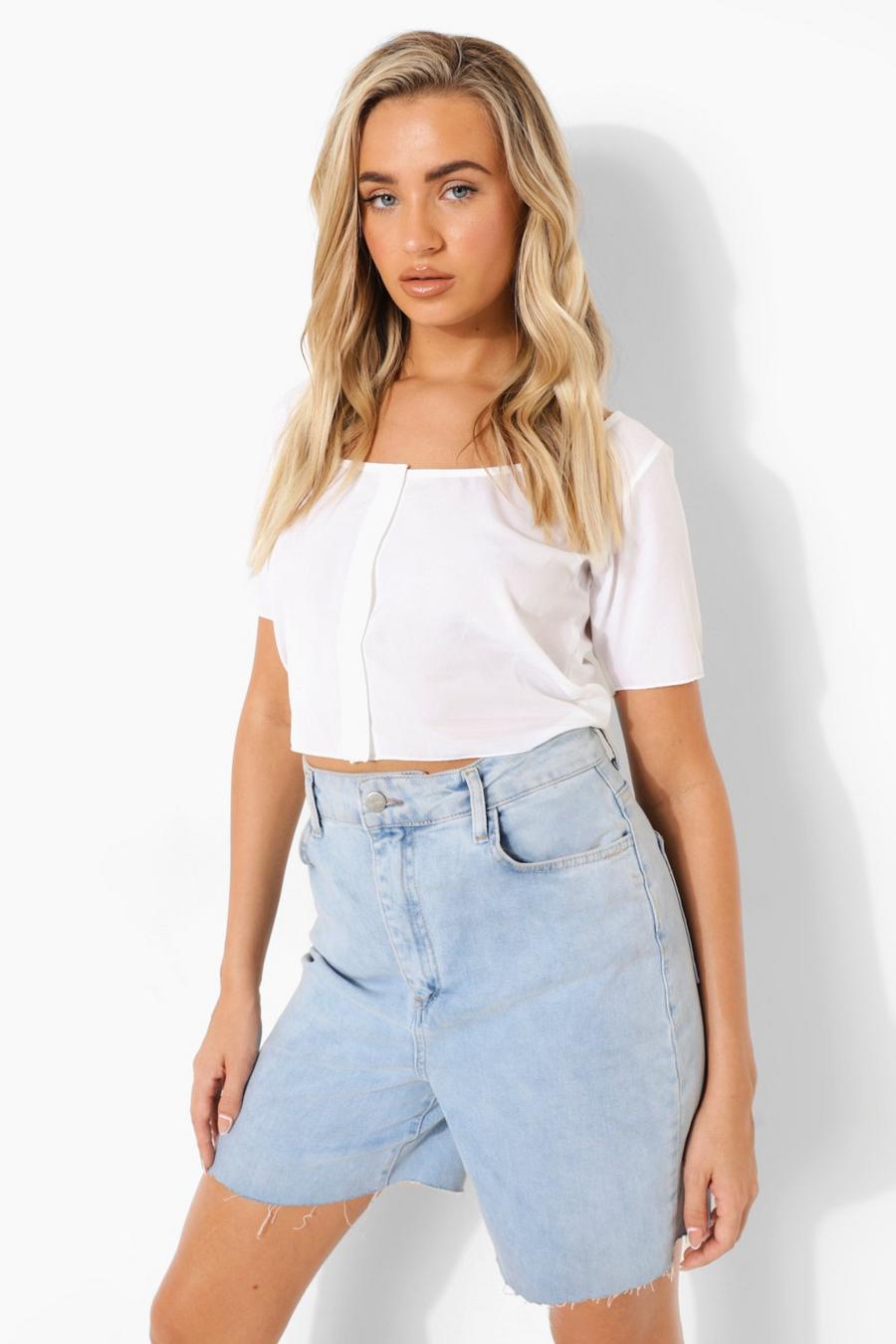 White Button Up Crop Top image number 1