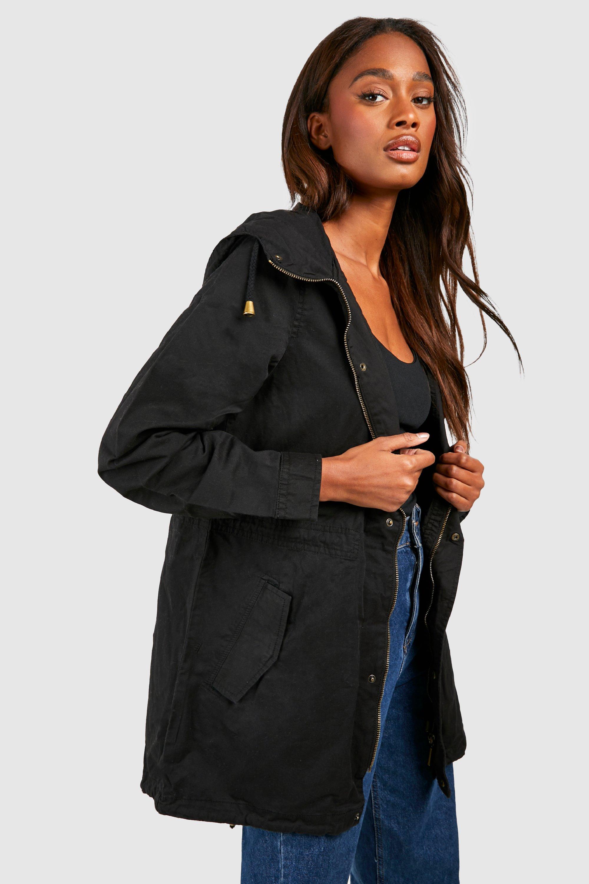 Hooded twill shop jacket womens