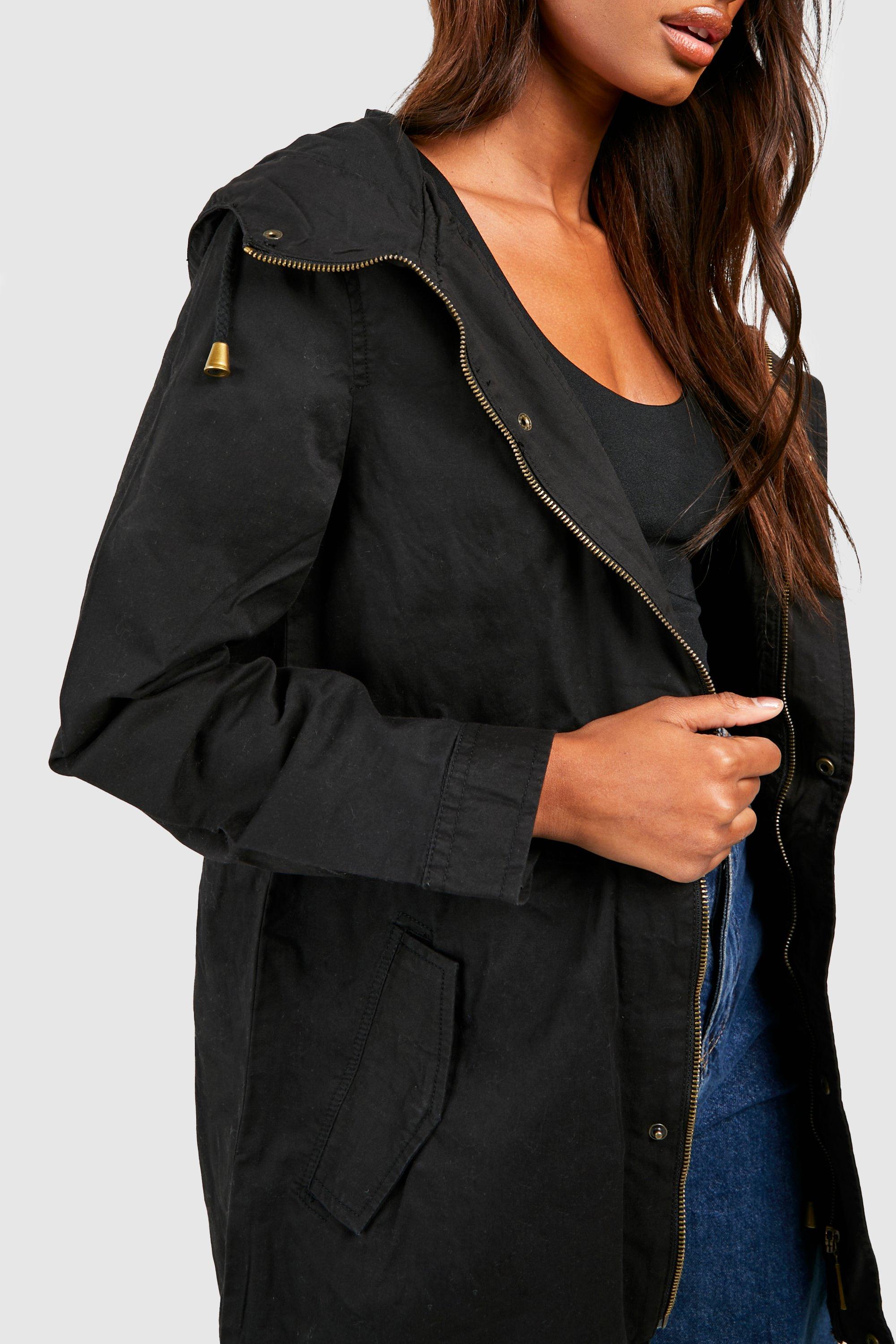 Hooded twill store jacket womens