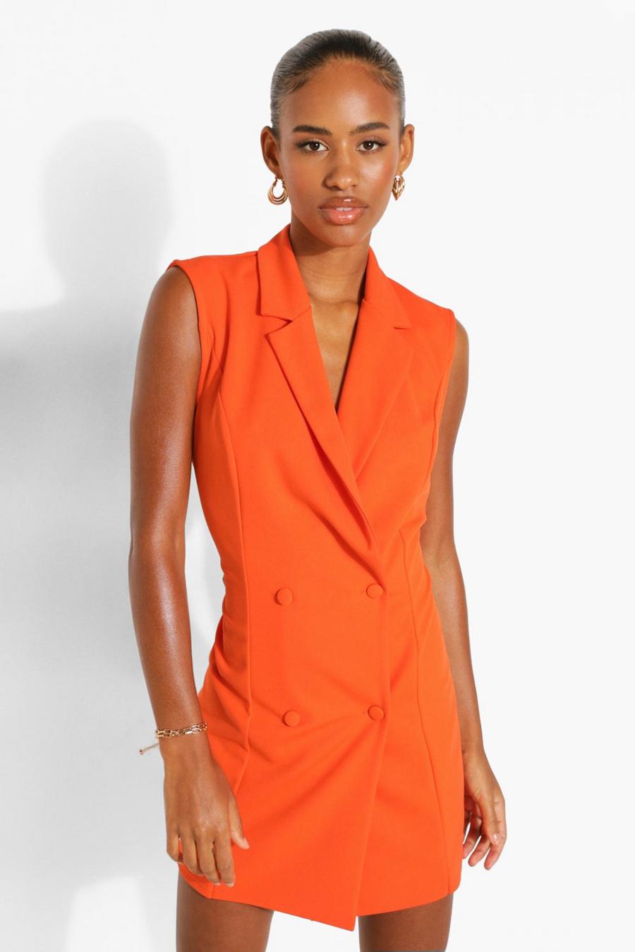 Orange Sleeveless Double Breasted Blazer Dress image number 1
